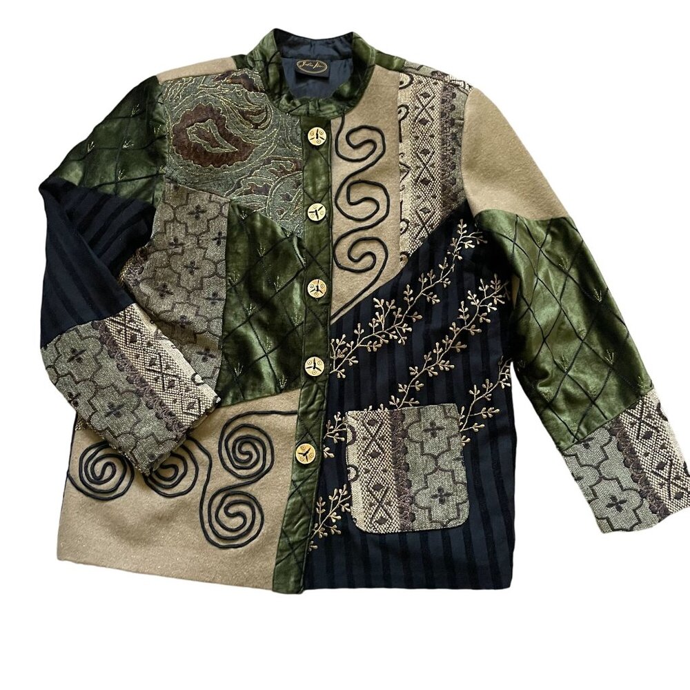Julia Ku Patchwork Velvet Embroidered Jacket Women's Multicolor Bohemian